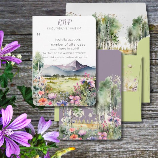 Berg Thymian Wilde Bloem Bruiloft RSVP Antwoordkaa Kaartje