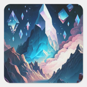 Berg van Crystal Fantasy Landscape Square Stick Vierkante Sticker