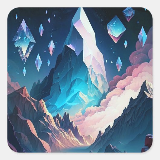 Berg van Crystal Fantasy Landscape Square Stick Vierkante Sticker (Voorkant)