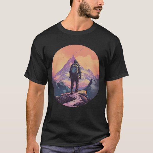 Berg Wandelen Zonsondergang T-shirt (Voorkant)