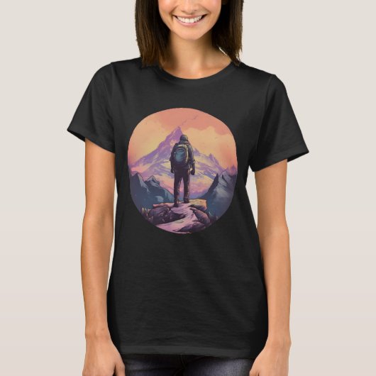 Berg Wandelen Zonsondergang T-shirt (Voorkant)