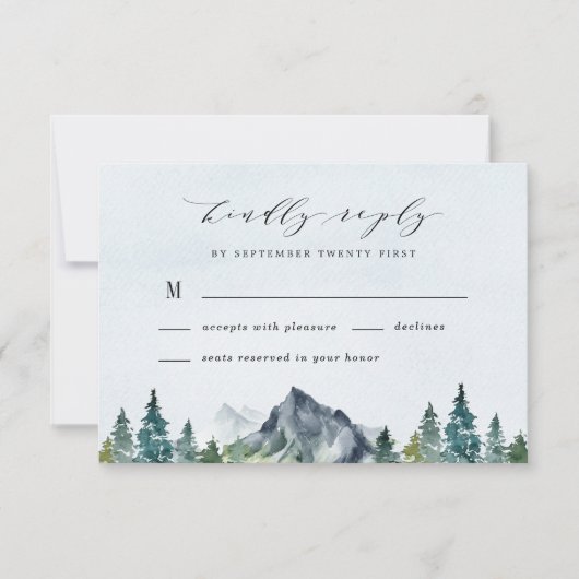 Berg Watercolor Elegante Rustieke Thema Trouwfeest RSVP Kaartje (Voorkant)