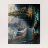 Berg, waterval, meer, Schilderachtig Legpuzzel (Verticaal)