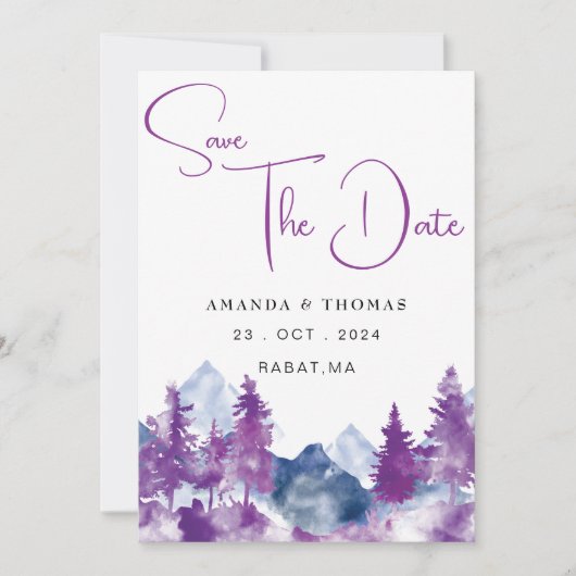 Berg Waterverf Elegant Rustiek Mauve Save The Date (Voorkant)