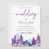 Berg Waterverf Elegante Rustieke Mauve Bruiloft Kaart (Voorkant)