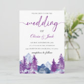 Berg Waterverf Elegante Rustieke Mauve Bruiloft Kaart (Staand voorkant)