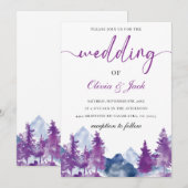 Berg Waterverf Elegante Rustieke Mauve Bruiloft Kaart (Voorkant / Achterkant)
