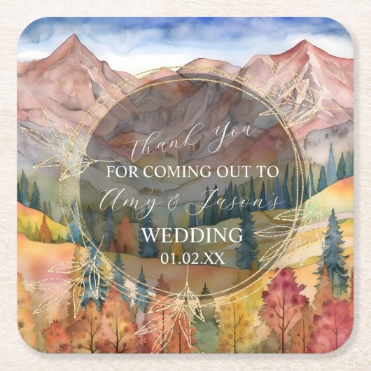 Berg Waterverf Landschap Bestemming Bruiloft C Kartonnen Onderzetters (Voorkant)