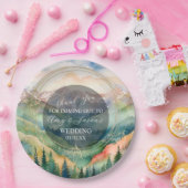 Berg Waterverf Landschap Bestemming Bruiloft Papieren Bordje (Feest)