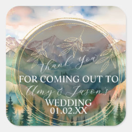 Berg Waterverf Landschap Bestemming Bruiloft Vierkante Sticker