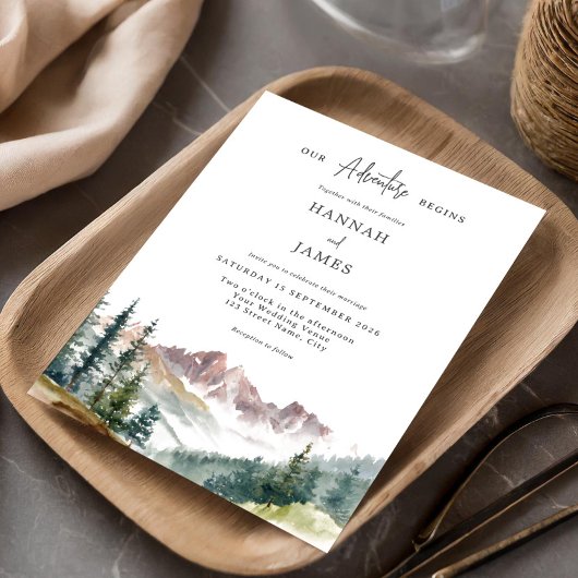 Berg Waterverf rustieke buiten bruiloft Kaart