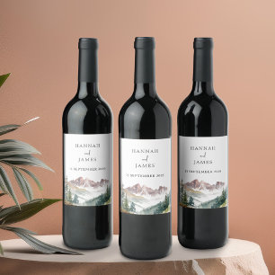 Berg Waterverf rustieke buiten bruiloft Wijn Etiket