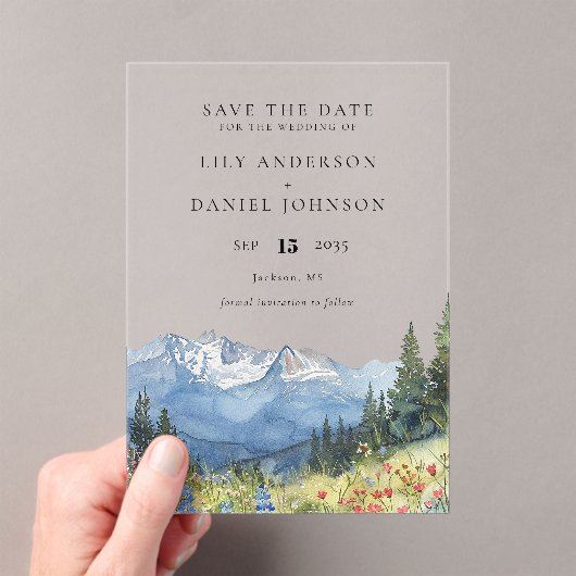 Berg Wilde Bloem Bruiloft Save The Date Acryl Uitnodigingen (Insitu (Draagbaar))