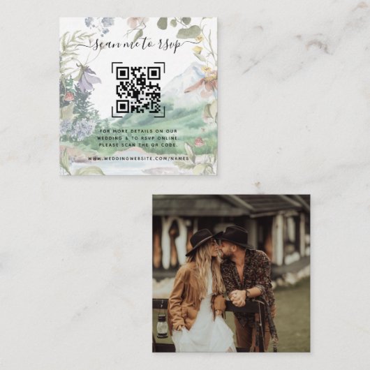 Berg Wilde Bloem Bruiloft Website | QR Code Informatiekaartje (Voorkant / Achterkant)
