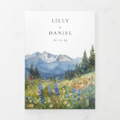 Berg Wilde Bloem QR Code 3 Foto Bruiloft Drieluik Uitnodiging (Cover)