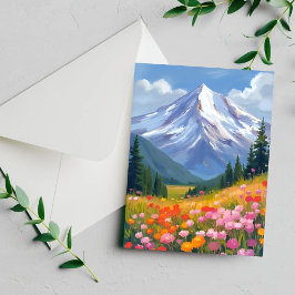 Berg Wilde Bloemen Watercolor Landschap Kaart