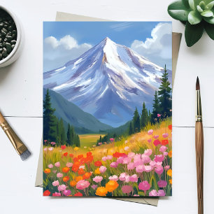 Berg Wilde Bloemen Watercolor Landschap Natuur Briefkaart