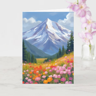 Berg Wilde Bloemen Watercolor Landschap Natuur Kaart