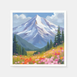 Berg Wilde Bloemen Watercolor Landschap Servet