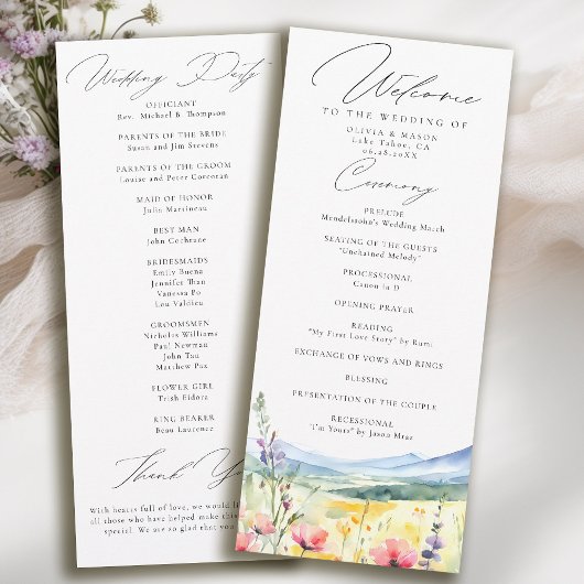 Berg Wilde Bloemen Weide Modern Huwelijksprogramma