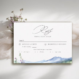 Berg Wilde Bloemen Weide Modern Trouwmaal RSVP Kaartje