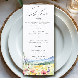 Berg Wilde Bloemen Weide Moderne Bloemige Trouwdag Menu