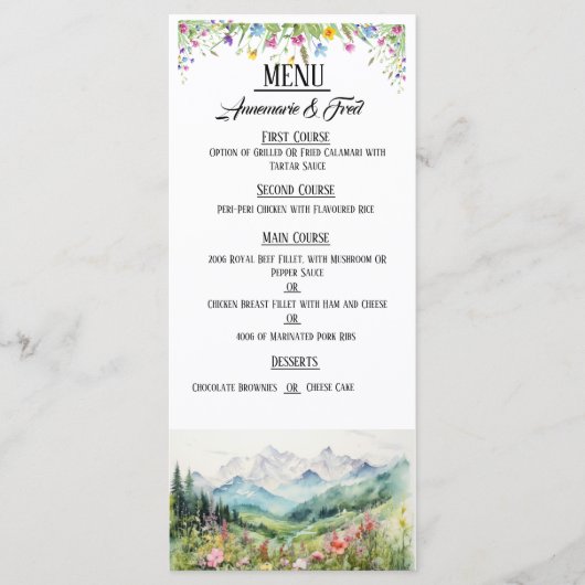 Berg & Wildflower Elegant Flat Menu (Voorkant)