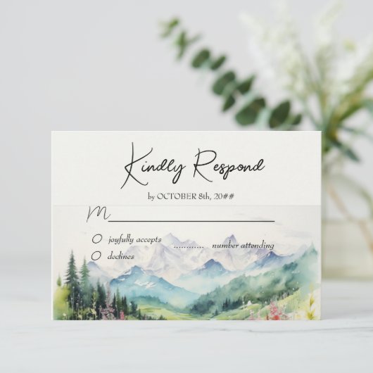 Berg & Wildflower Waterverf RSVP Kaartje (Staand voorkant)