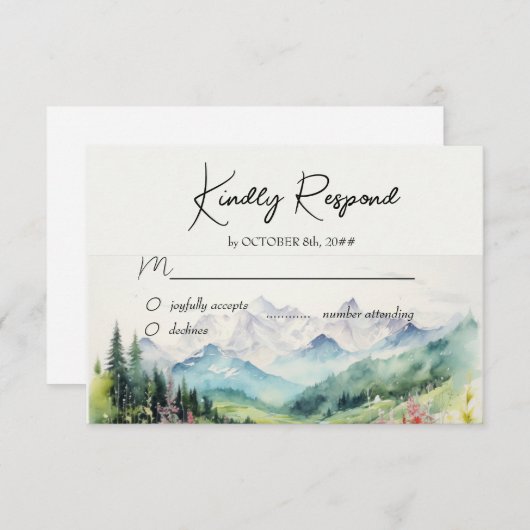 Berg & Wildflower Waterverf RSVP Kaartje (Voorkant / Achterkant)