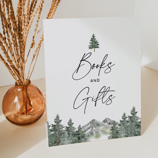 Berg Winter Baby Shower Boeken en Cadeaus Reclamebord Met Voetstuk