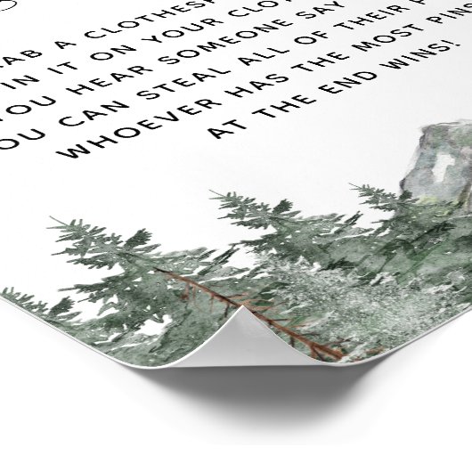 Berg Winter Baby Shower Zeg Niet Baby Spel Poster (Hoek)