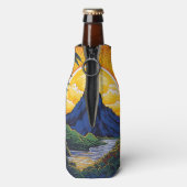 Berg, zonsopgang, eiland, tropisch, floreel, flesjeskoeler (Fles Achterkant)