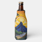 Berg, zonsopgang, eiland, tropisch, floreel, flesjeskoeler (Fles Voorkant)