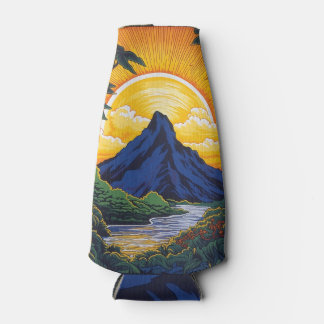 Berg, zonsopgang, eiland, tropisch, floreel, flesjeskoeler