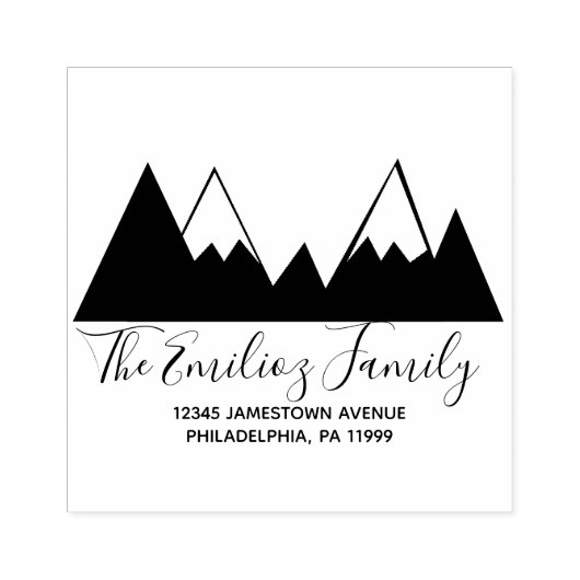 Berg Zwart Wit Script Familie Adres   Rubberstempel (Afrduk)