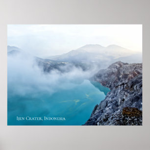Berg Zwavelkrater Blauwe Vijver Nevel Mist Poster