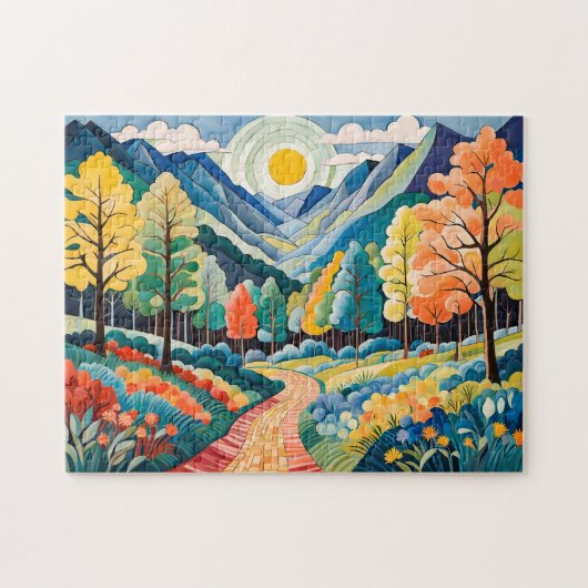 Bergachtig herfstlandschap met pad legpuzzel (Horizontaal)