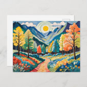 Bergachtig herfstlandschap met wandelpad briefkaart (Voorkant / Achterkant)