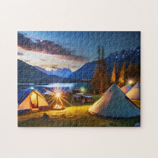 Bergachtige camping 3 fotopuzzels Internet Jigs Legpuzzel (Horizontaal)
