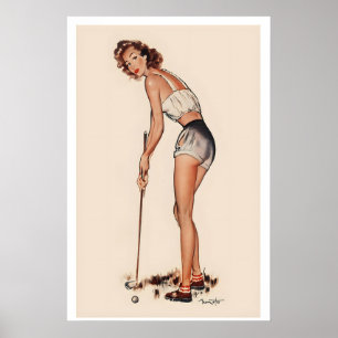 Bergafwaarts Follie Golf Sport Vintage Reclame Poster