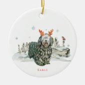 Bergamasco-herdershond Aquarel Hond | Monogram Keramisch Ornament (Voorkant)