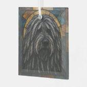 Bergamasco herdershond "Glas in lood" Glas Ornament (Voorkant links)