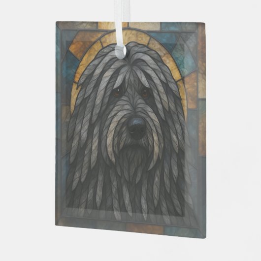 Bergamasco herdershond "Glas in lood" Glas Ornament (Voorkant links)