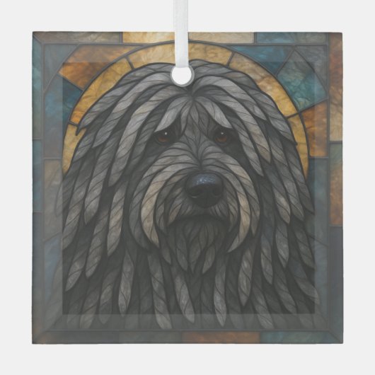 Bergamasco herdershond "Glas in lood" Glas Ornament (Voorkant)