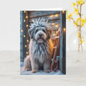 Bergamasco Herdershond Kerst Wenskaart Kaart (Gele Bloem)