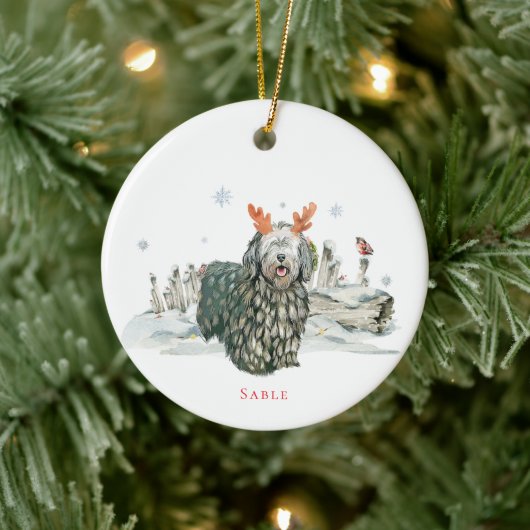 Bergamasco herdershond Waterverf | Monogram Keramisch Ornament (Boom)