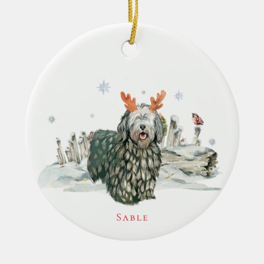 Bergamasco herdershond Waterverf | Monogram Keramisch Ornament (Voorkant)