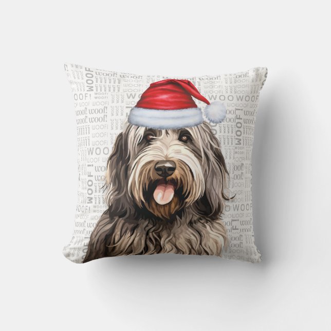 Bergamasco Hond Waterverf Kerst Kussen (Voorkant)