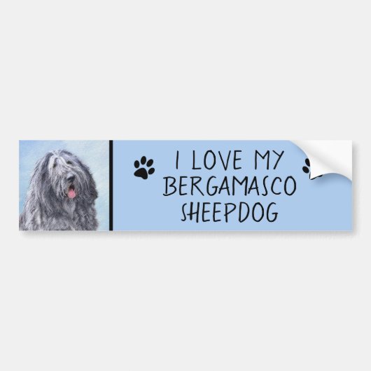 Bergamasco Sheepdog Painting - Cute Original Dog A Bumpersticker (Voorkant)