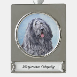 Bergamasco Sheepdog Painting - Cute Original Dog A Verzilverd Banner Ornament